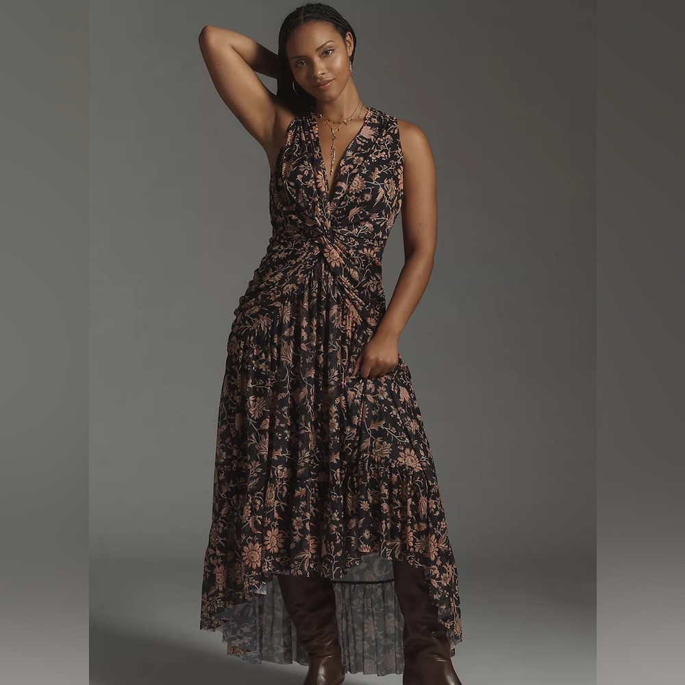 Anthropologie 4SI3NNA V-Neck Sleeveless Midi Dress